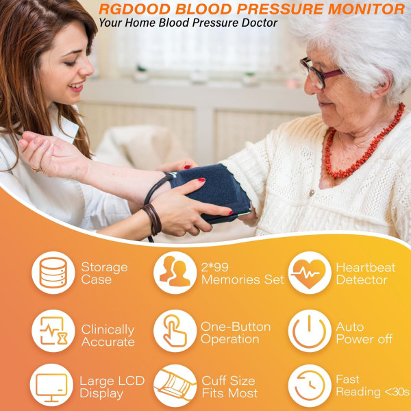 Automaattinen verenpainemittari olkavarreen, kaksoiskäyttäjä 2x90 muistia, digitaalinen verenpainemansetti 4*AAA-paristoilla ja DC-kaapelilla