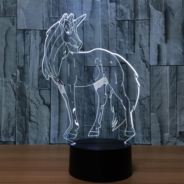 3D LED Vill Ulv Optisk Illusjon Nattlys, 7 Fargeendringer