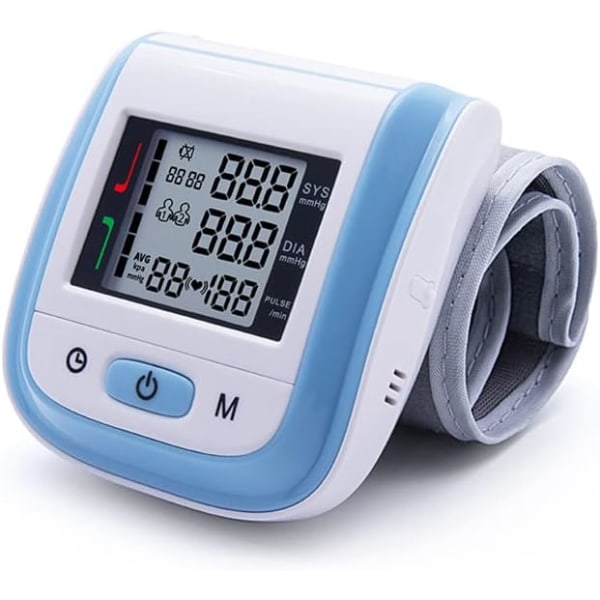 Blodtrycksmätare LCD-skärm Automatisk pulsmätare för handleden 2x99 läsminne för hemmabruk, Digital handledsblodtrycksmätare för vuxna