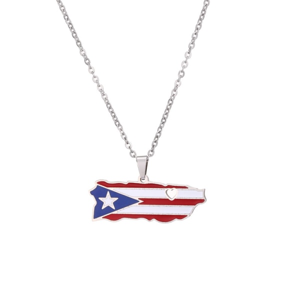 Halsband med Puerto Rico-hjärtkarta i rostfritt stål, Fash