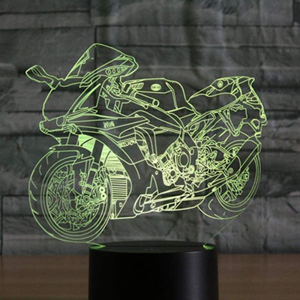 3D Illusion Nattlampa Motorcykel 7 Färgförändrande Touch Switch USB-driven LED Dekoration Bordlampa för Semester Födelsedag Jul Halloween