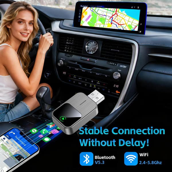Plug-and-Play trådløs adapter til kablede CarPlay-systemer, hurtig og stabil forbindelse med Mini USB, sort Black