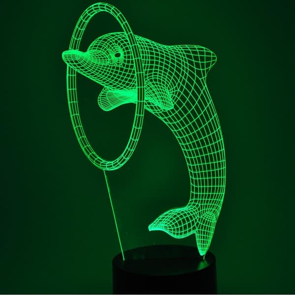 3D Illusjon Delfin LED Nattlampe, 7 Farger Gradvis Ch