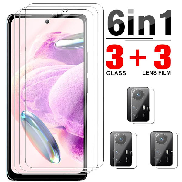 6in1 Härdat glas för Xiaomi Redmi Note 12 5G Genomskinligt skärmskydd  Kameralins skyddande film