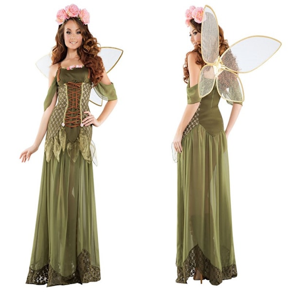 2024 Ny Halloween Kostume Skovgrøn Elf Blomst Fe Kvinders Rose Fe Prinsesse Kostume M