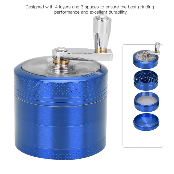 4-lags røykekvern håndristet sinklegering slipeverktøy 55 mm med magnetisk deksel Blue