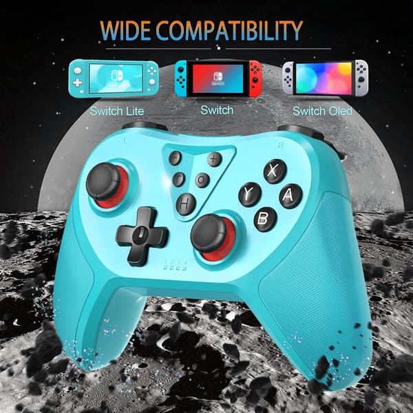 Switch-kontroller, trådlös pro-kontroller för Nintendo Switch/Switch Lite/Switch OLED, Switch-gamepad med justerbar turbofunktion, 6-axlig gyro Blue