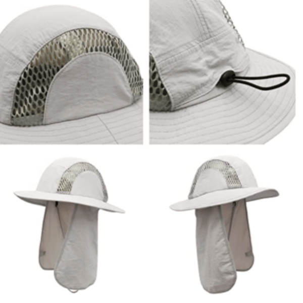 Fiskehat med UPF50+ solbeskyttelse til mænd og kvinder, lang klap, hurtigtørrende mesh Grey