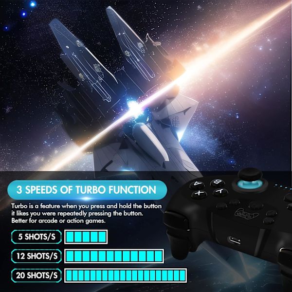 Switch Controller, Trådløs Pro Controller til Switch/Switch Lite/Switch OLED med Wake-up, Turbo og Gyro-akse Black+Blue