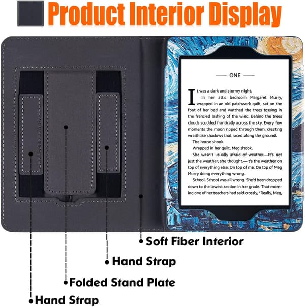 Fodral för 5:e-10:e generationen, PU-läderstativ med automatisk viloläge/väckning för 6\" Kindle (2012-2018) - Ergonomisk handremdesign för förlängd Starry Sky