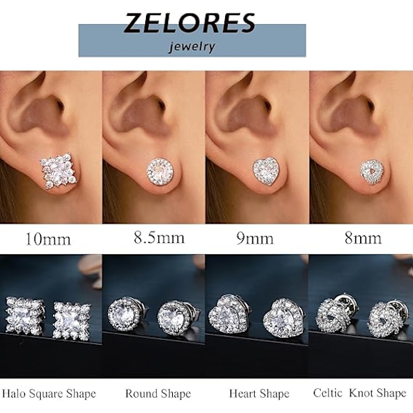 4 Par Sterling Silver CZ Örhängen för Kvinnor 14K Guldpläterade Briljanta Keltiska Hjärta Stora Örhängen Set Cubic Zirconia Örhänge Silver