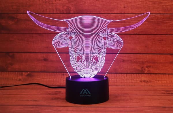 Kvæg 3D Natlampe 7 Farve LED Touch Bord Skrivebordslamper Ene