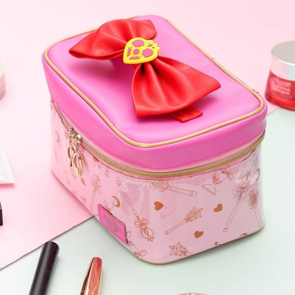 AVEKI Sailor Moon Makeup Taske Bærbar Rejse Kosmetik Opbevaringssag Læder Makeup Organizer Gave til Piger Kvinder, Pink