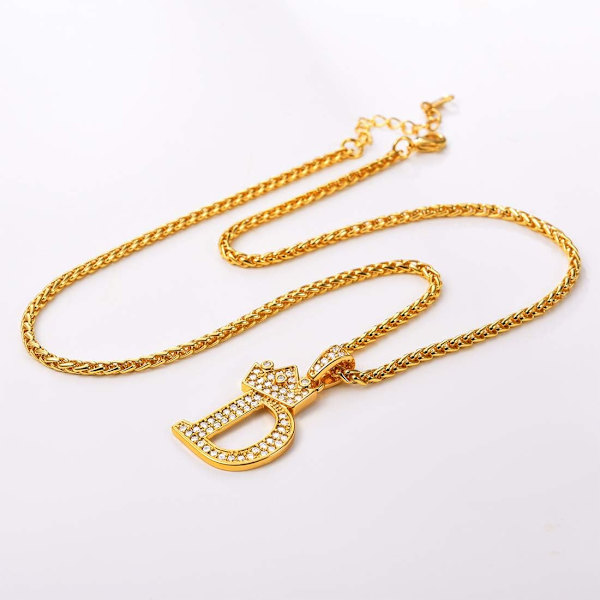 Krone Initial A-Z Halskæde, Iced Out Bogstav Vedhæng med 22-24 Tommer Kæde, Mænd Kvinder Bling Hip Hop Alfabet Navn Smykker Gave Store Initialer Halskæder D 18K Gold