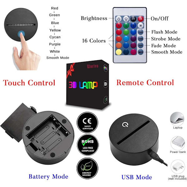 Rugby LED Natlampe, 16 Farver Fjernbetjening & Smart Berøringsdæmpbar 3D Illusion Sengelampe