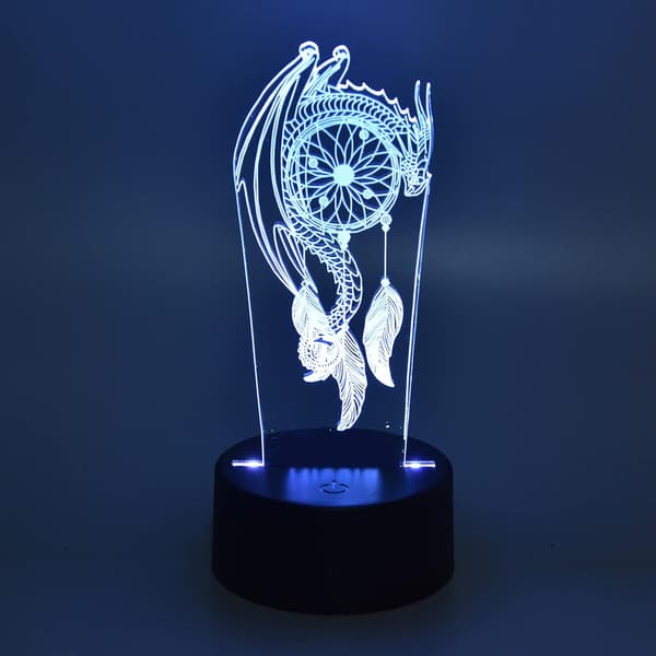 3D Nattlampe, Drageform LED Lampe 7 Farger Endrende Akryl