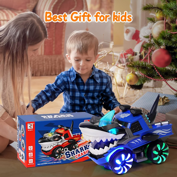 Haj Monstertruck Leksak för Babypojke, Hajbil Lyser Upp Leksak med Chomper Skakar Ljud Blå Haj Truck Leksaker för Barn Födelsedagsfest Favoriter Presenter