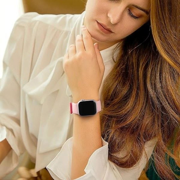 Urheilullinen nylonlenkkiranneke yhteensopiva Apple Watch -rannekkeiden 44/45/46/49 mm kanssa, naisille ja miehille, IWatch Series SE 9/8/7/6/5 -sarjoille Pink