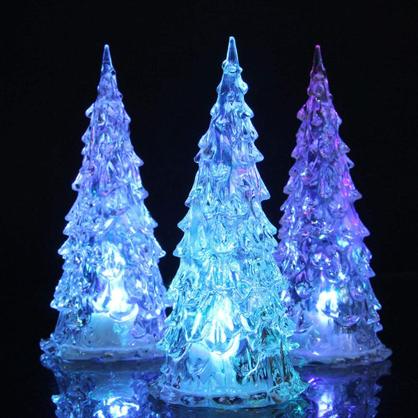 3 stk. LED-oplyste juletræer i akryl med farveskiftende LED-lys (6,49 tommer)