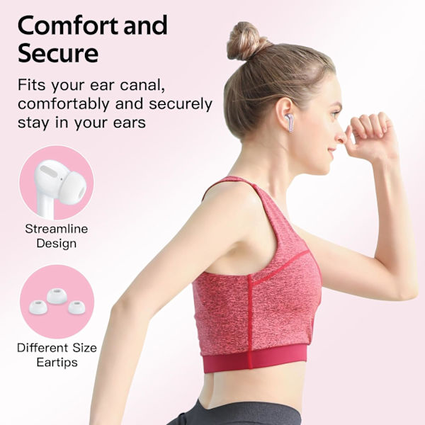 Bluetooth-kuulokkeet True Wireless -nappikuulokkeet 60 tunnin toistoaika LED-virranäyttö Kuulokkeet langattomalla latauskotelolla IPX5-vedenpitävät korvanappikuulokkeet M:llä Pink