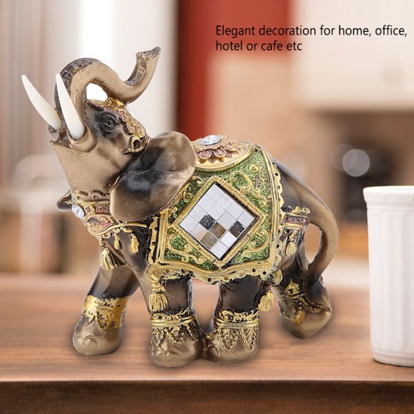 Lucky Feng Shui Grøn Elefant Statue Skulptur Rigdom Figur Gave Hjem Indretning M