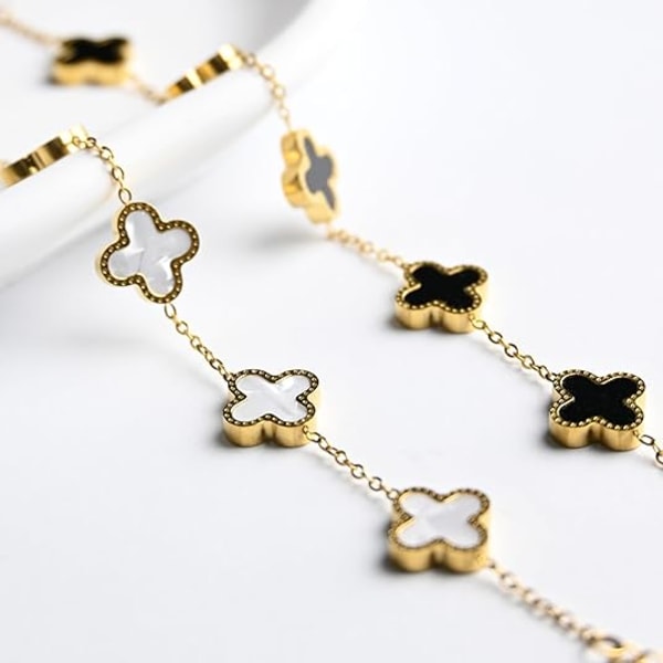 18K Forgylt Kløver Lykke Armbånd for Kvinner Hvit/Svart/Rød/Grønn Armbånd Søte Armbånd Smykker Gaver Trendy for Kvinner White
