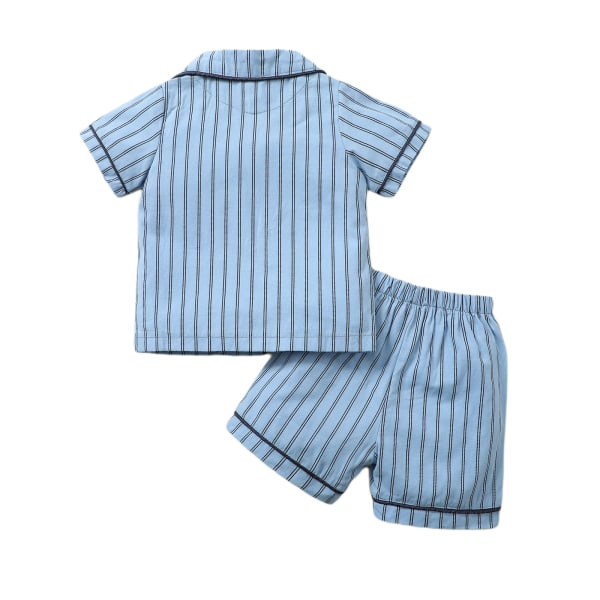 Randig pyjamas med kort ärm för små pojkar, M (ljusblå)
