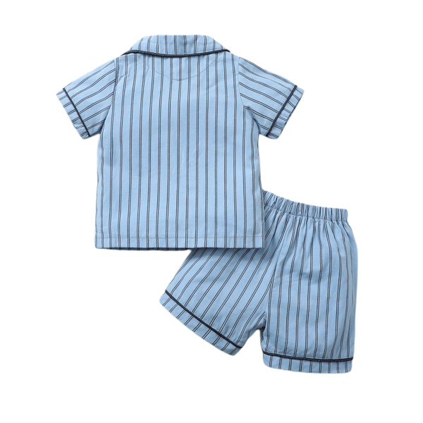 Stripete pyjamassett med korte ermer for smågutter, M (lyseblå)