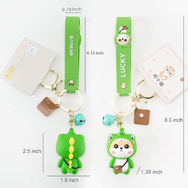 Sød Nøglering Kawaii Anime Nøgleringe til Børn Rygsæks Charms Nøglering Tilbehør Venindegave til Kvinder Pige Green Dinosaur