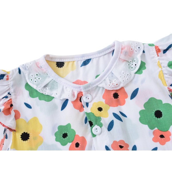 T-shirt och shorts för tjejer Set,M (röda, gröna blommor)