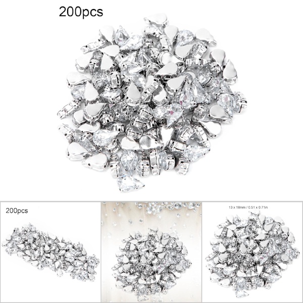 200 stk akryl dråpeformet DIY dekorasjonstilbehør for klær skopose (13x18mm)