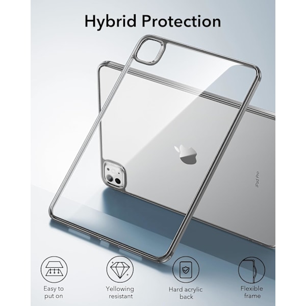 iPad Pro 11 tuuman suojakotelo M4 (2024), ohut ja kevyt, suojaa iskuilta ja pudotuksilta, ei kellastu, kova takaosa, tukee Pencil Pro -kynää Clear Black Pro 11 2024