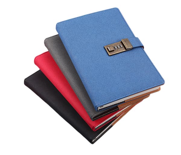 Dagbok med lås, A5 PU-skinnjournal med lås, 200 sider
