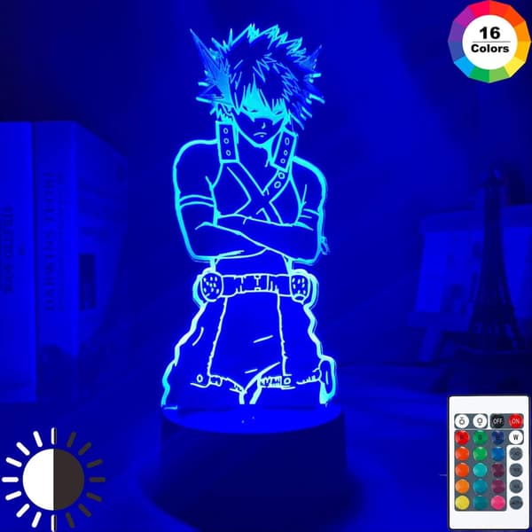 3D Anime Natlampe Katsuki Bakugo Figur LED-lys til Sengen