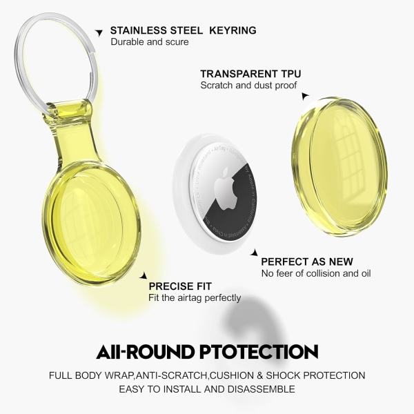 Airtag-pidike, yhteensopiva Apple AirTagsin kanssa, vedenpitävä ja pölytiivis ja törmäyssuojattu Airtag-kuori, jossa on monivärinen läpinäkyvä pehmeä TPU-materiaali 1 Yellow