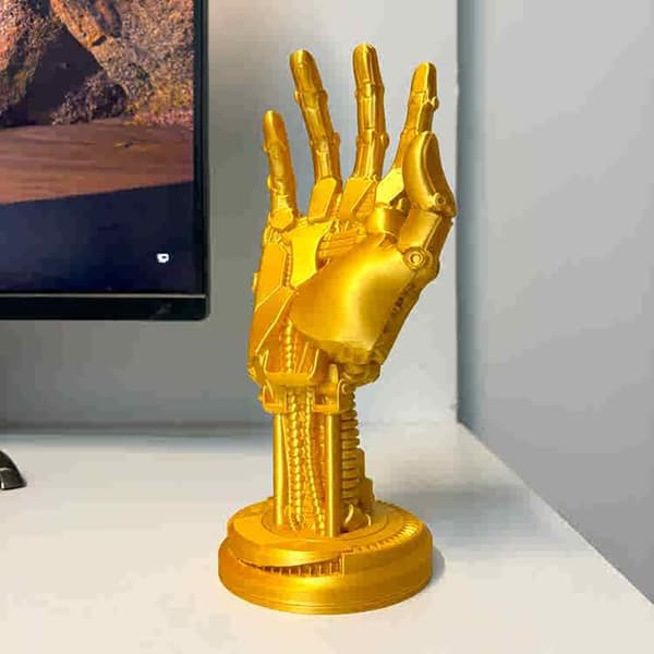 Cyberpunk Mekanisk Håndstand - Universal Gaming Headset og Controller Holder til Skrivebord - Guld Gold 1 Pack