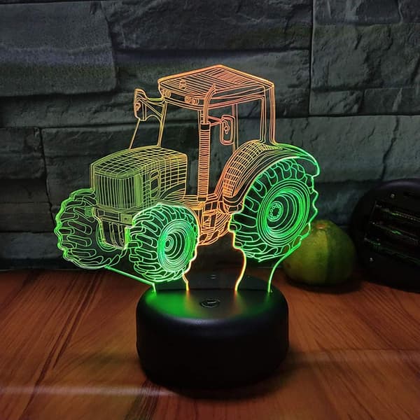 Traktor nattlys 3D illusjon LED lampe bursdagsgave festivalgave til gutt menn barn