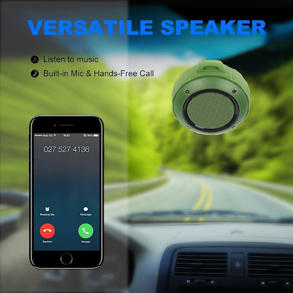 Vattentät Bluetooth-högtalare för utomhusbruk, trådlös bärbar miniduschresehögtalare med subwoofer, förbättrad bas, inbyggd mikrofon Green