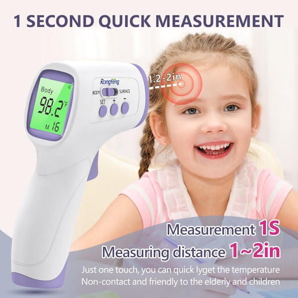 Berøringsfrit pandetermometer til voksne og børn, basaltermometer, digitalt termometer med feberalarm, let for alle aldre, 3 Ba