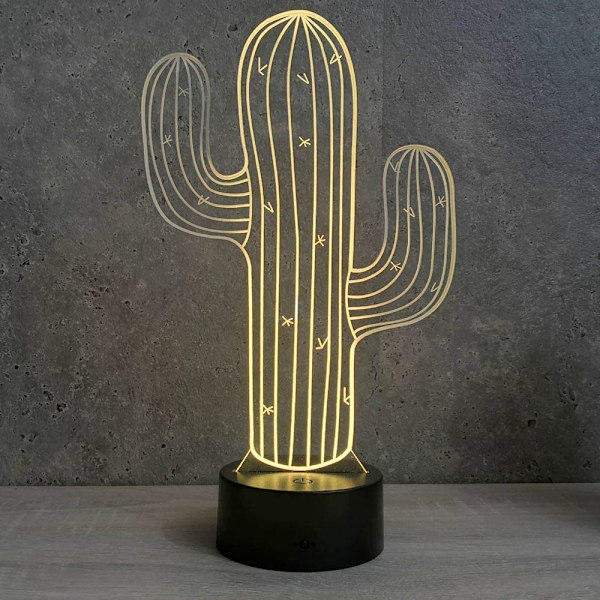 3D Kaktus Blomnattlampa Illusion Led 7 Färgförändring