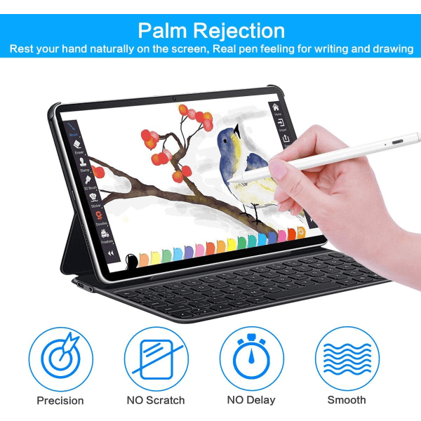 Styluspenn for Apple iPad Pencil - Aktiv penn med håndflate-avvisning kompatibel med 2018-2020 Apple iPad 9. generasjon 8. generasjon 7. generasjon 6. generasjon iPad Air 4. generasjon 3. generasjon