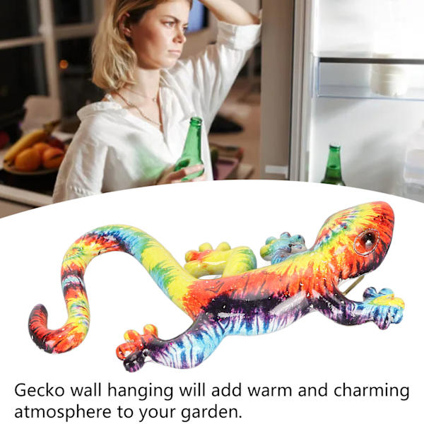 Gecko veggdekor i harpiks - fargerik gecko veggdekorasjon for innendørs og utendørs hage, terrasse og gjerde type 2