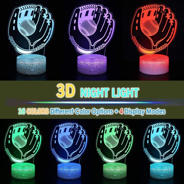 TriPro Baseball Handske 3D Illusion LED Soveværelse Skrivebordslampe Dekoration