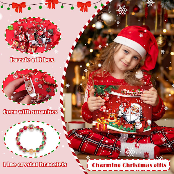 Juladventskalender Armband för flickor 24 dagar Jul Nedräkningskalender DIY Smyckestillverkningssats Present till barn tonåringar kvinnor