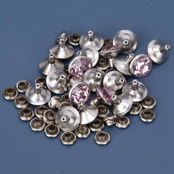 20 Set Rhinestone Rivet Färgglad Silver Sida DIY Väska Skor Kläder Dekoration 10mm10mm Silver Sida Rosa Rhinestone