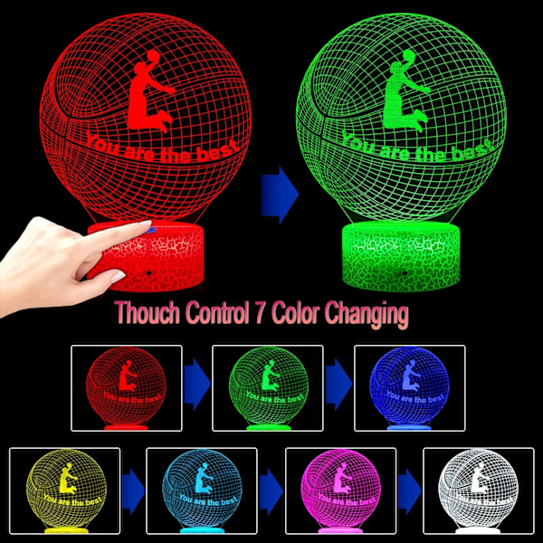 Basketball Natlampe Venskab Lampe 3D Illusion Dekoration Lamper, 16 Farve Skiftende/Dæmpbar Lysstyrke / Fjernbetjening & Berøringskontrol