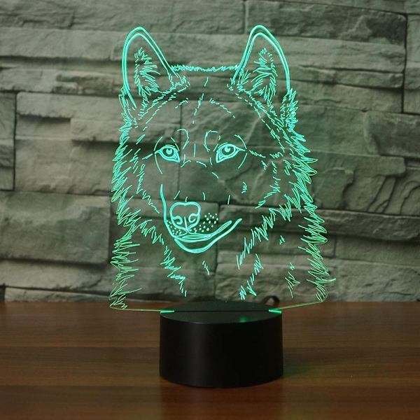 3D Varg Huvud Nattlampa Touch Bord Skrivbord Optisk Illusion L