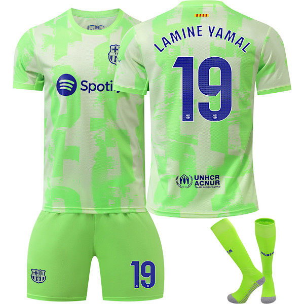 Fotbollströja Set, Barcelona NO.19 Lamine Yamal Fotbollströja för Pojkar Flickor, Andningsbar Snabbtorkande Fotbollsdräkt XS