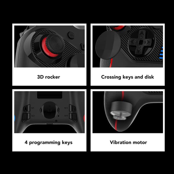 Trådløs controller med seks akser, følsom rocker, programmerbar knap, gamepad til spillekonsol, grøn/sort