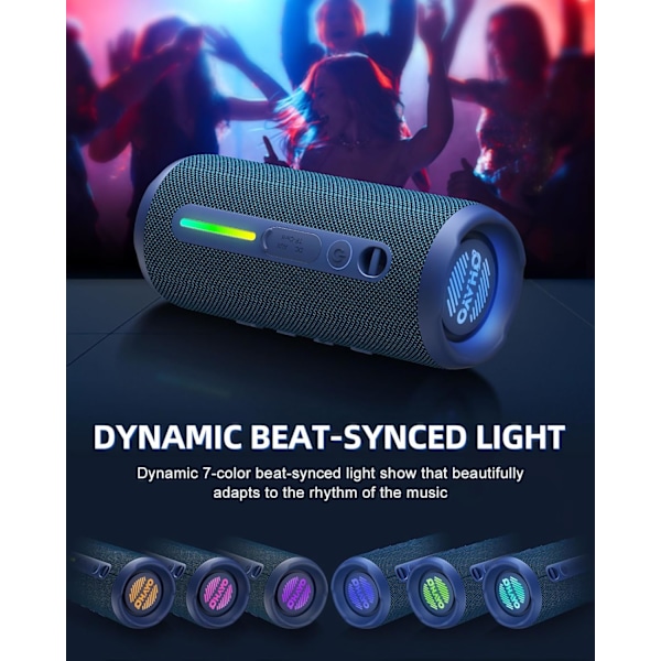 Bärbar Bluetooth-högtalare - IPX7 Vattentät, Trådlös Stereoparning, 25 timmars speltid, 24W Högt ljud, Bluetooth 5.3, Basförstärkning, Blue